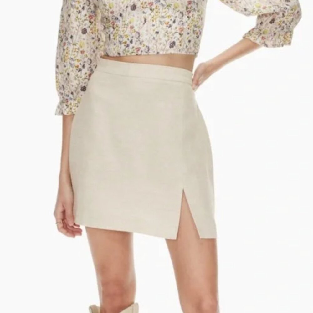 Aritizia Wilfred Patio Linen Mini Skirt Natural Ecru